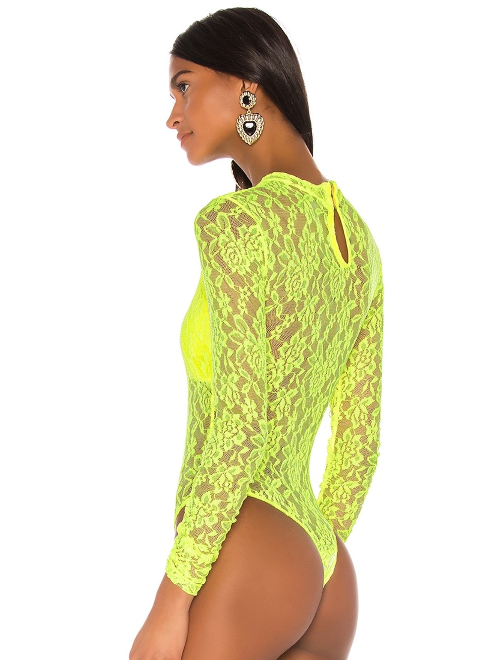 Jonathan Simkhai x Revolve Neon Yellow Lace Long Sleeve Bodysuit size Large - Picture 5 of 11